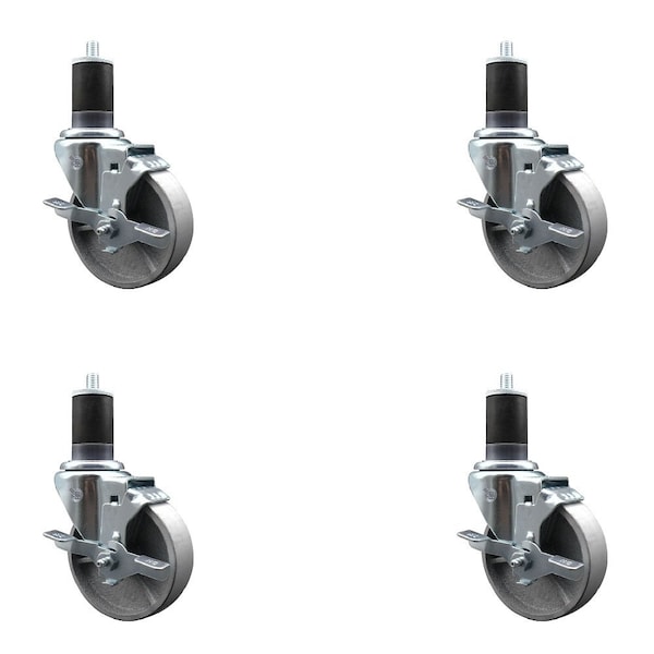 4'' Semi Steel Swivel 1-5/8'' Expanding Stem Caster Set with Brake, 4PK